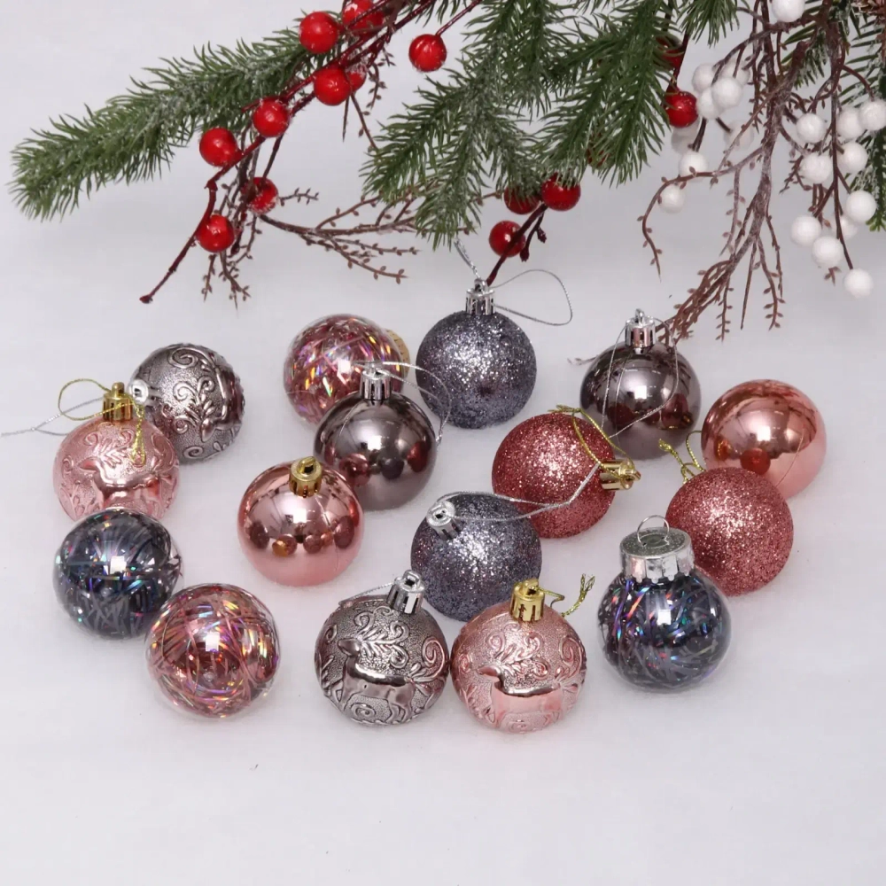 Набор шаров «Волшебный вальс» 5 см (16 предметов), графит/роз.золото