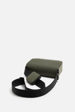 ZARA ПРОРЕЗИНЕННАЯ СУМКА ИЗ РЕЛЬЕФНОЙ ТКАНИ С ПЛЕЧЕВЫМ РЕМНЕМ, ЗЕЛЕНЫЙ ХАКИ