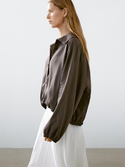 Massimo Dutti Бомбер из смесового льна, шоколадный