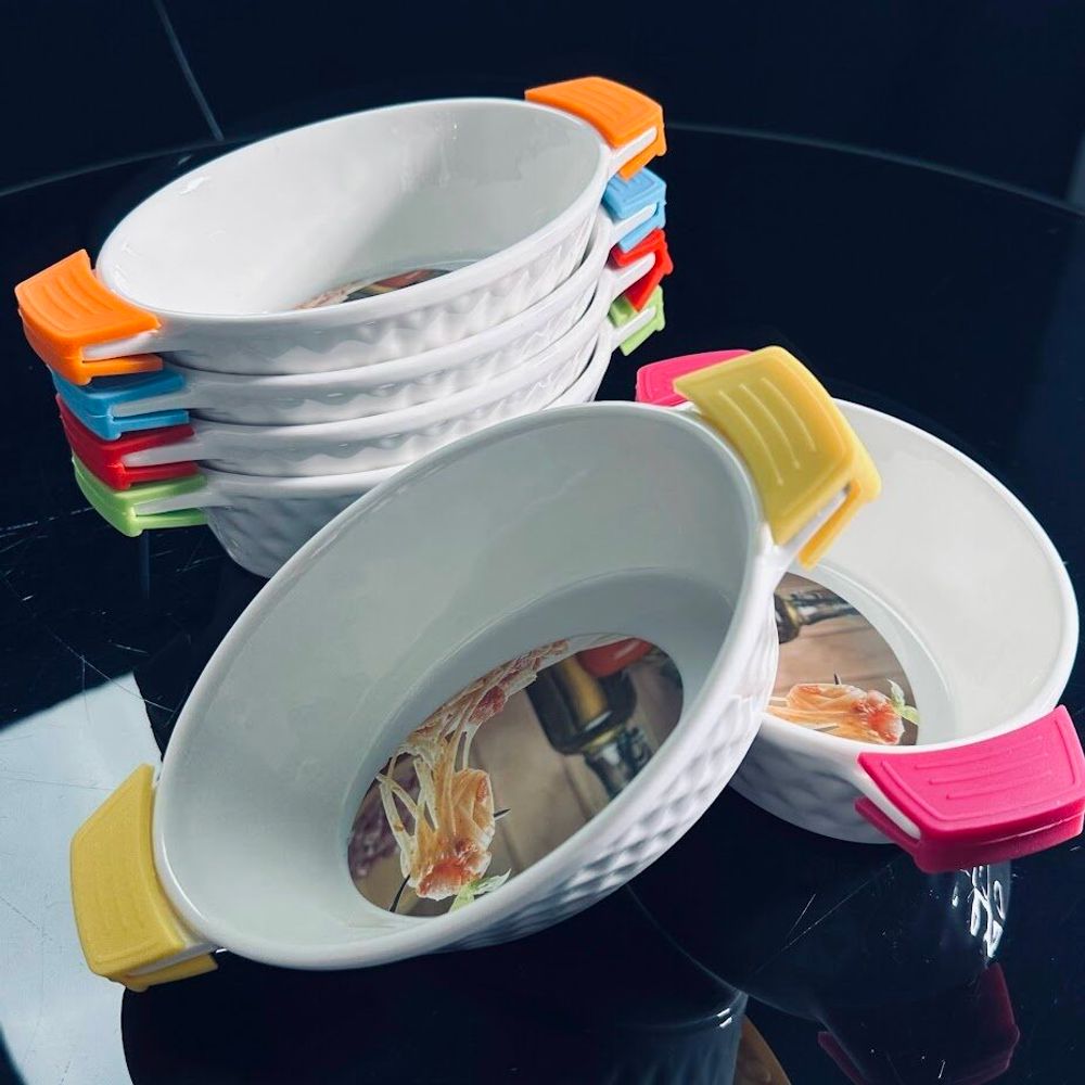 Lenardi 142-025 Набор из 6 овальных салатников 19см с силикон. ручками в под.уп.(х6)Фарфор