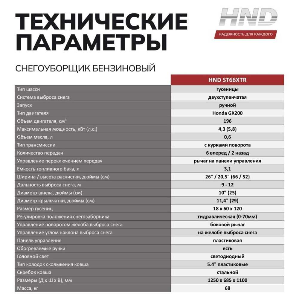 Снегоуборщик бензиновый HND ST66XTR
