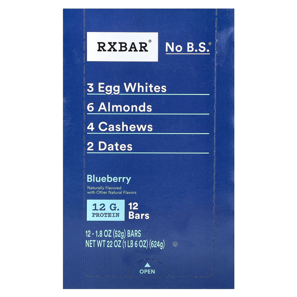 RXBAR, Протеиновый батончик, голубика, 12 батончиков, 52 г (1,8 унции)