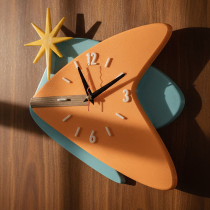 Настенные часы “Starflight Boomerang / Звездный бумеранг ” 33 см, Mid-Century Modern, полимер, бесшумный кварцевый механизм