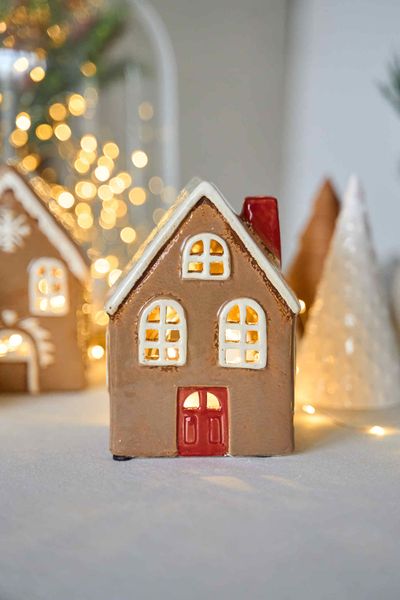 Пряничный керамический домик-подсвечник с красной дверцей, 15х10х8 см, Дания