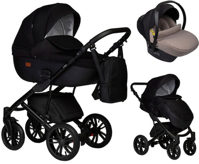 Детская коляска Indigo Mio S 3 в 1 с автокреслом Avionaut Cosmo Beige 02 черная кожа+черный