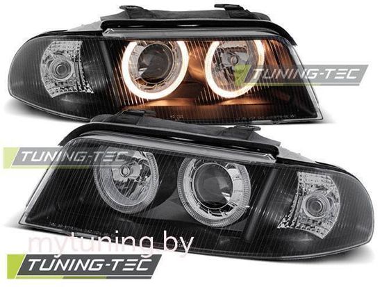 Передние фары Audi A4 B5 angel eyes black