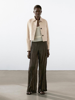 Massimo Dutti Укороченная куртка из кожи наппа, бежевый