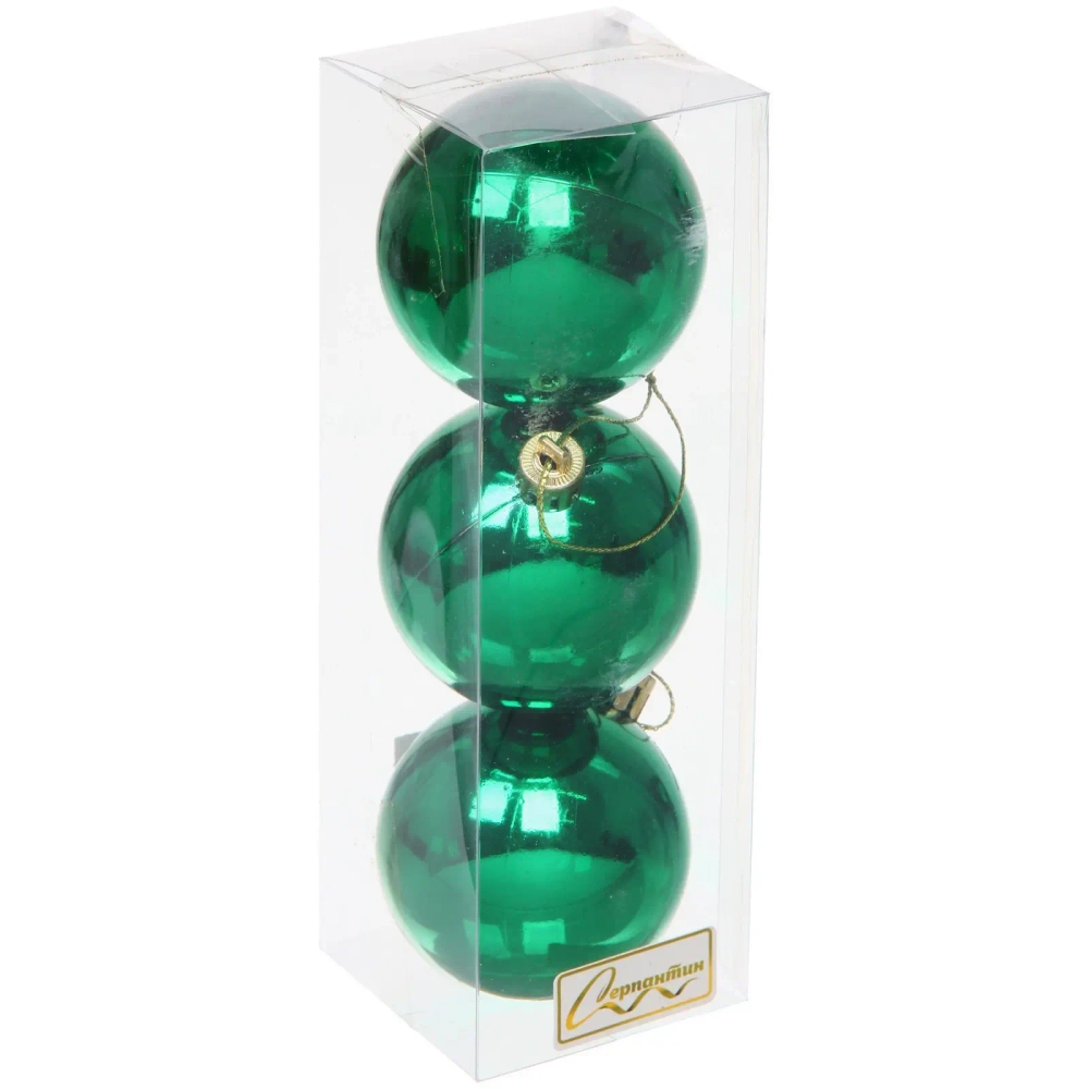 Новогодние шары 6 см (набор 3 шт) «Глянец», зеленый