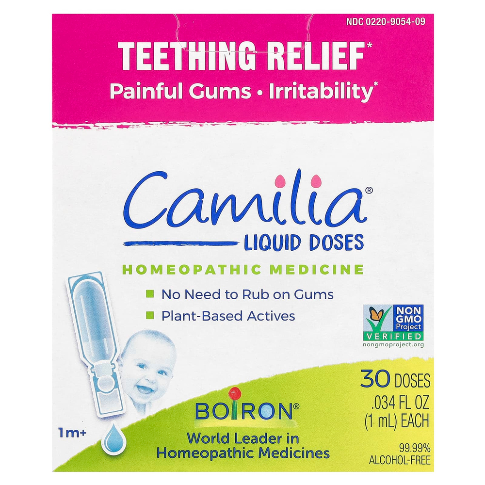 Boiron, Camilia®, средство для снятия боли при прорезывании зубов, для младенцев от 1 месяца, 30 доз по 1 мл (0,034 жидк. унции)