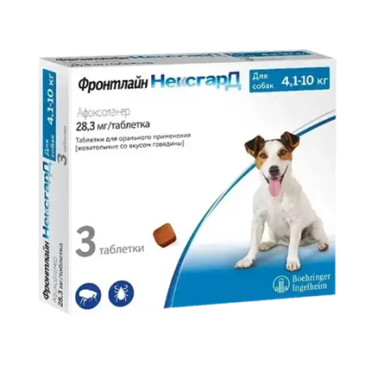 ФРОНТЛАЙН НЕКСГАРД Таблетка от клещей и блох для собак массой 4,1-10 кг
