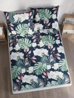 Постельное белье Полисатин Мечта "Цветочная феерия" семейное Наволочка 50х70 см 2 шт Простынь на резинке 160x200 см Пододеяльник 145x215 см 2шт