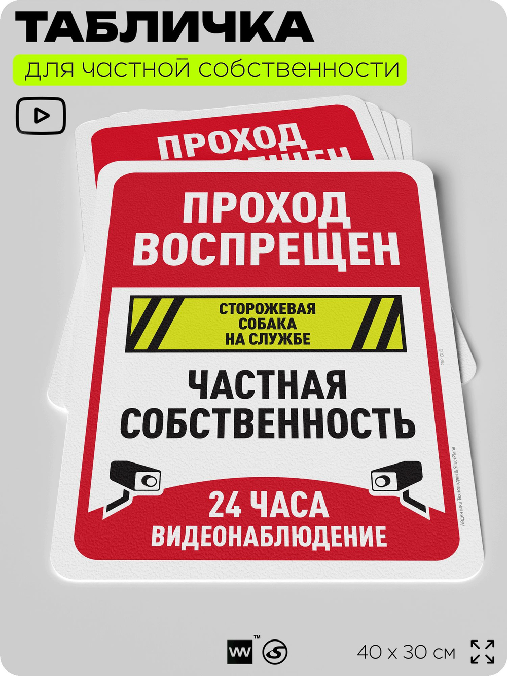 Табличка для частной территории "Проход воспрещен, частная собственность", на дом, для участка, организаций, предупреждающая, 40х30 см, Silver Plane x Айдентика Технолоджи