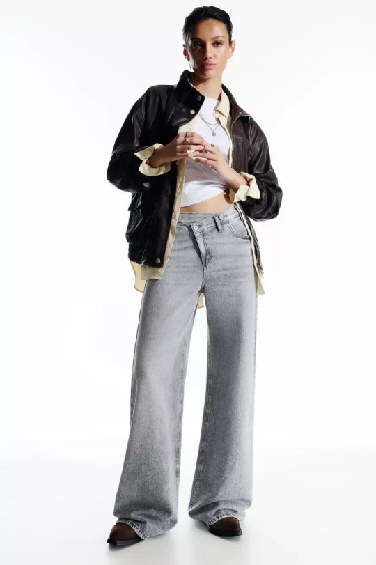PULL&BEAR ШИРОКИЕ ДЖИНСЫ НА ЗАПАХЕ, СЕРЫЙ