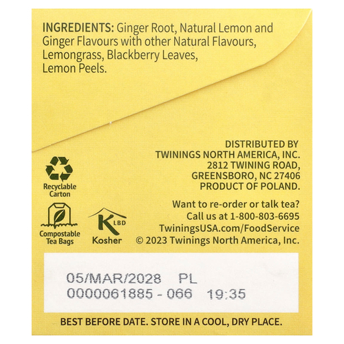 Twinings, травяной чай, без кофеина, лимон и имбирь, 25 пакетиков, 1,32 унции (37,5 г)