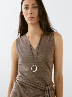 Massimo Dutti Двубортный трикотажный топ из смесовой льняной ткани, коричневый