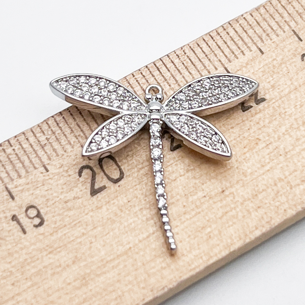 Подвеска Стрекоза, цвет серебро+фианиты, размер 21*25 мм, цена за 1 шт