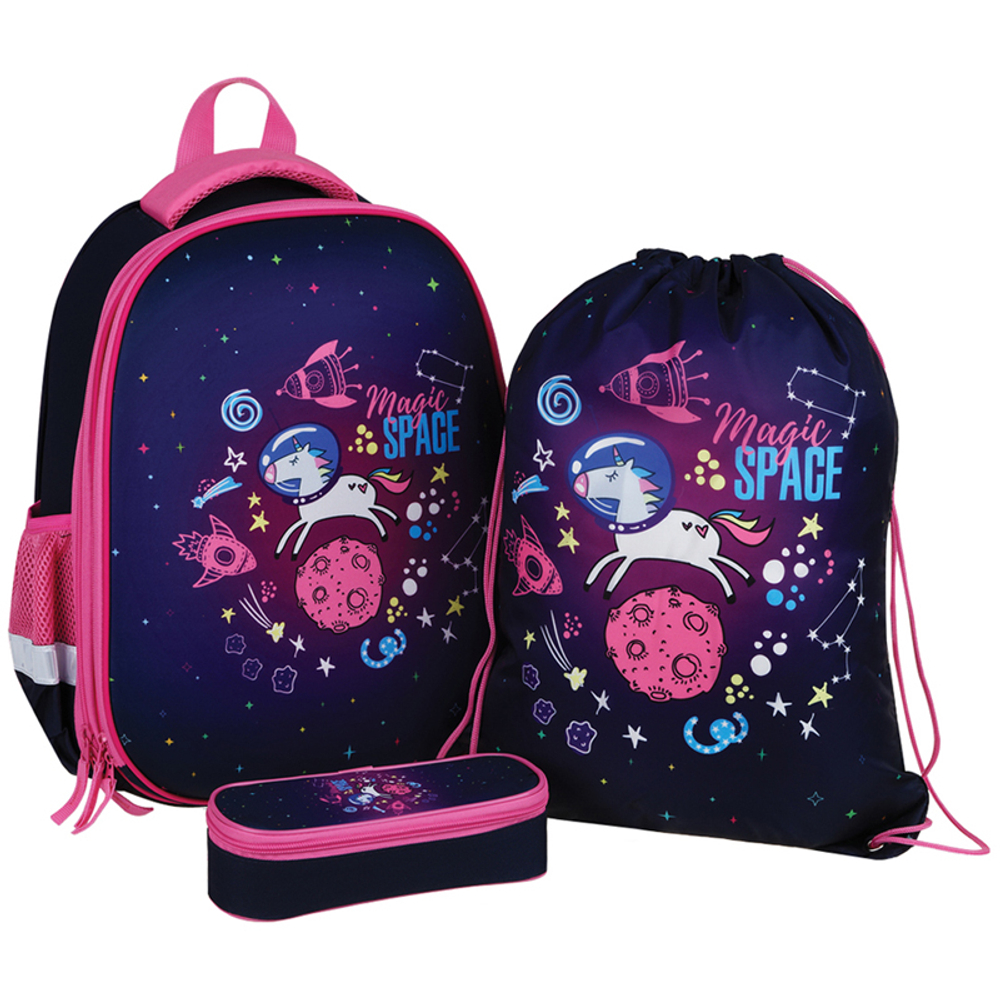 Ранец ArtSpace School Friend "Unicorn" 39*30*18см, 2 отделения, 2 кармана, анатомическая спинка, пенал, мешок для обуви