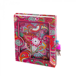 Блокнот в футляре, 13,0 см * 16,5 см, 7БЦ, Alingar, ламинация, глиттер, замочек, линия, 40 л., "Сверкающие цветы", красный