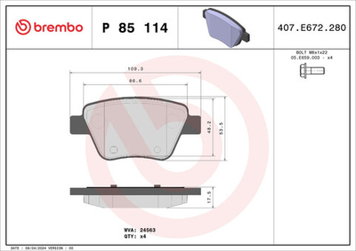BREMBO - P85114-BRB - Brake Pad Set, disc brake