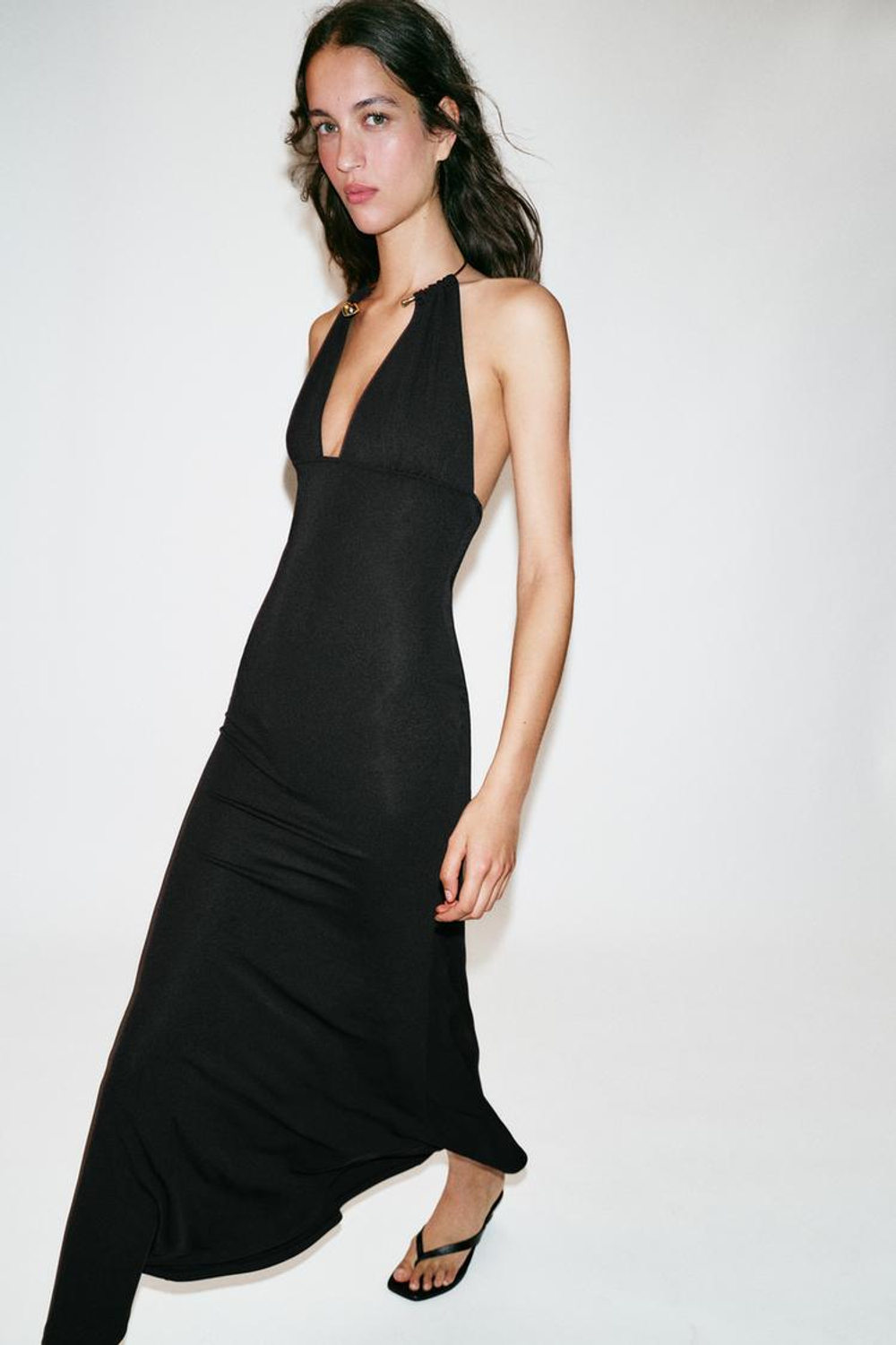 ZARA ПЛАТЬЕ-ХАЛТЕР С ЧОКЕРОМ, ЧЕРНЫЙ