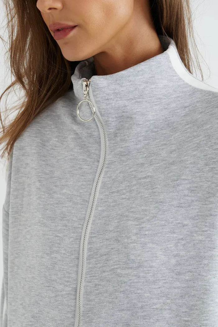 Олимпийка на молнии с лампасами цвета серый меланж