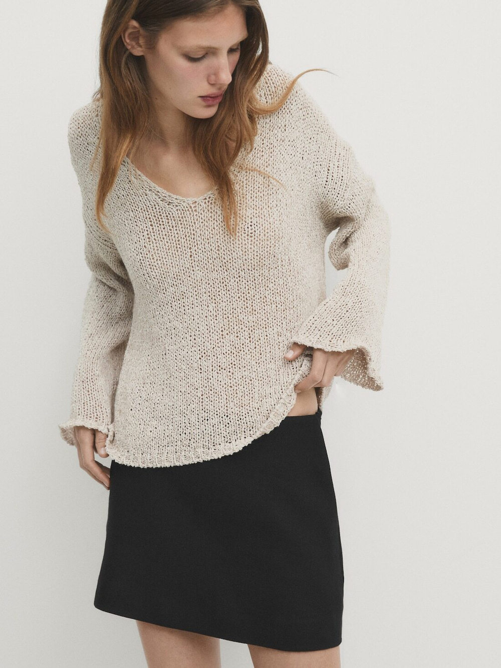 Massimo Dutti Свитер из смесового льна, бежевый