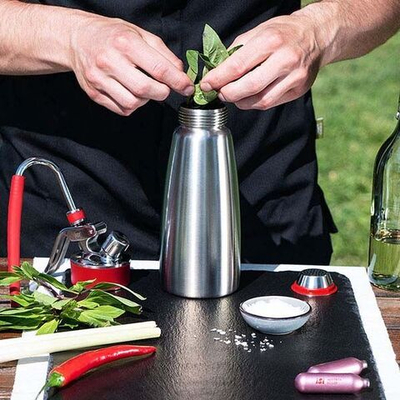 Сифон для сливок «Гурме»;сталь нерж.,пластик;0,5л;D=73,H=250,B=105мм;металлич. (Цвет: серебристый)