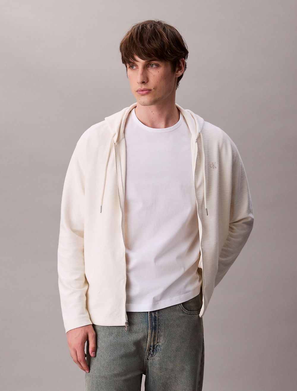 Худи на молнии Calvin Klein Cotton Blend Boucle Relaxed Tofu