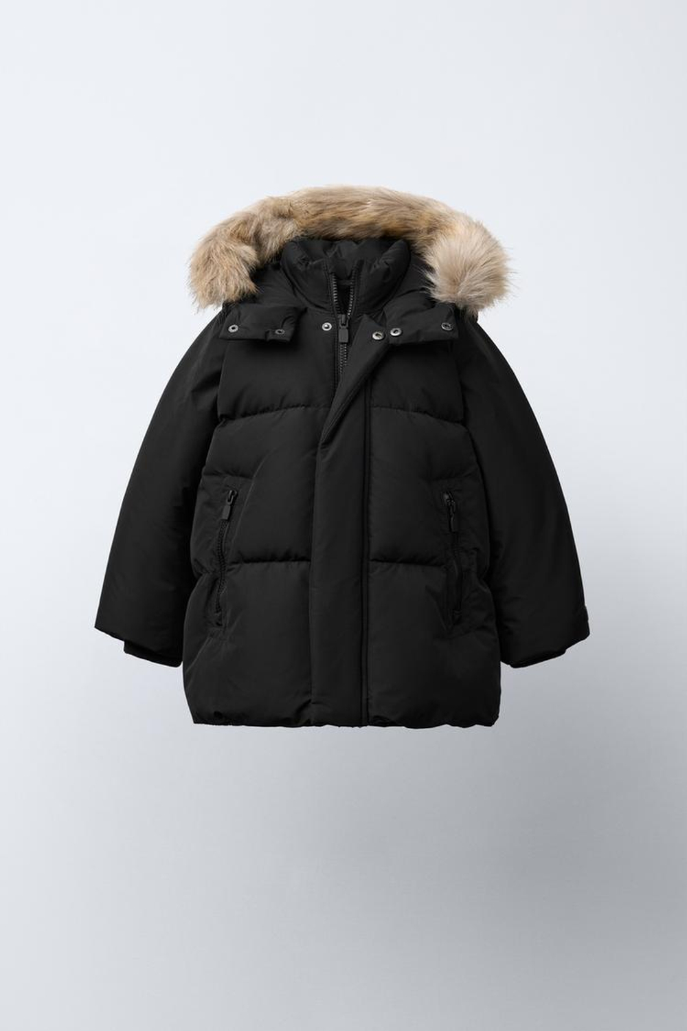 ZARA ДЛИННЫЙ ПУХОВИК ИЗ ПЕРА И ПУХА WATER REPELLENT И WIND RESISTANTT, ЧЕРНЫЙ