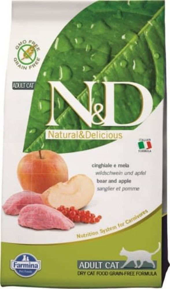 *N&amp;D 1,5кг беззерновой корм для взрослых кошек с мясом дикого кабана и яблоком(УЦЕНКА)