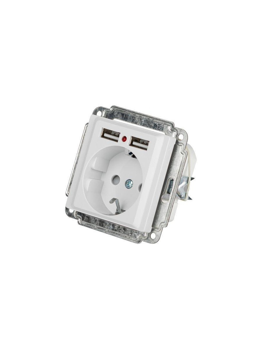 Розетка 1-м СП Accent 6-410-01 16А IP20 250В P+E Schuko защ. шторки + 2хUSB бел. Intro Б0063689