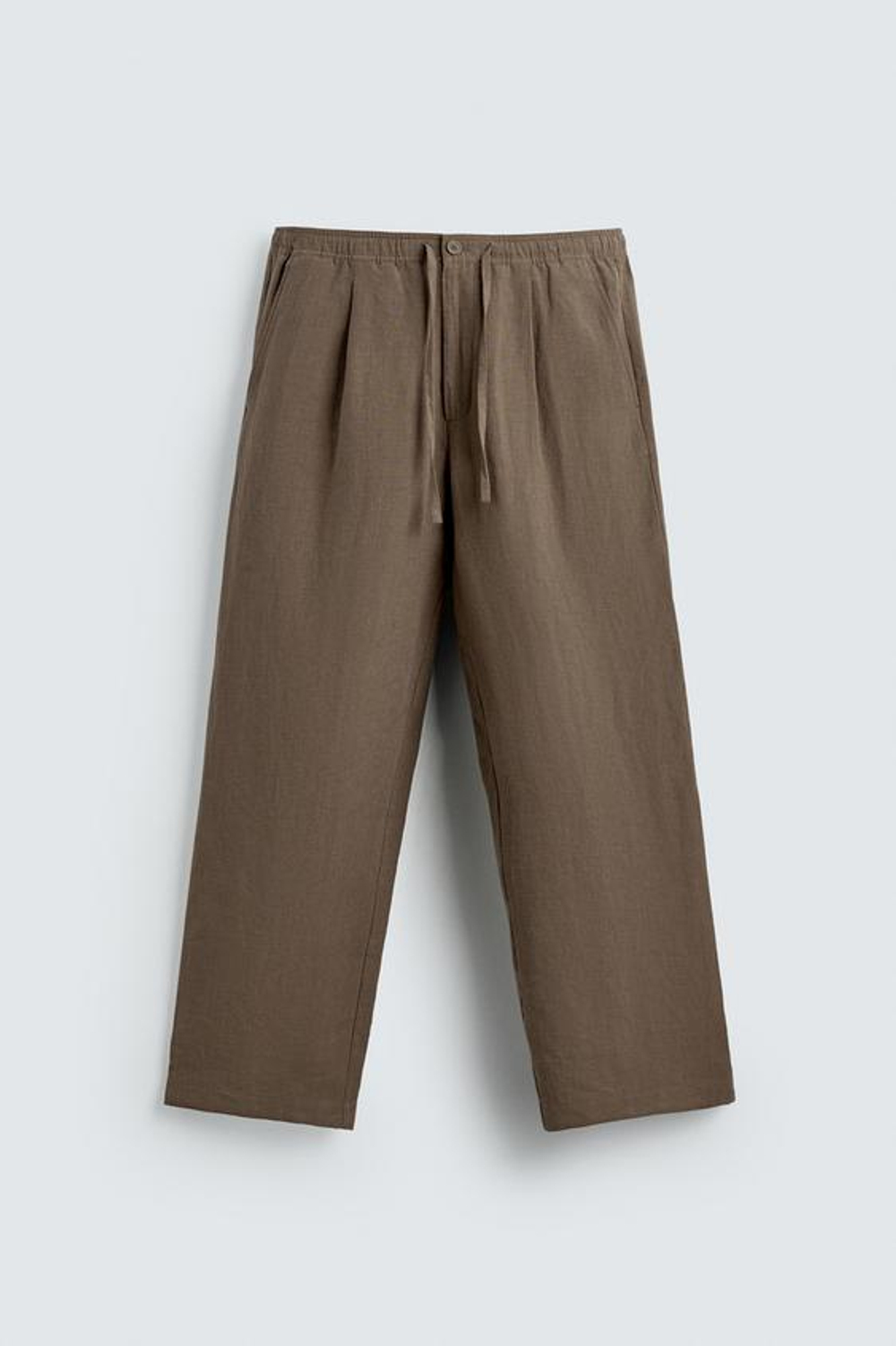 ZARA БРЮКИ СВОБОДНОГО КРОЯ ИЗ 100% ЛЬНА, СЕРО-КОРИЧНЕВЫЙ