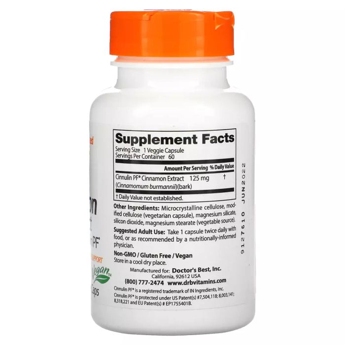 Экстракт корицы с Cinnulin PF 125 мг, Cinnamon Extract with Cinnulin PF, Doctor&#39;s Best, 60 капсул 2