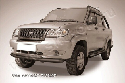 Защита переднего бампера (нержавейка) Uaz Pickup (2008-2014) d76+d57 (черный)