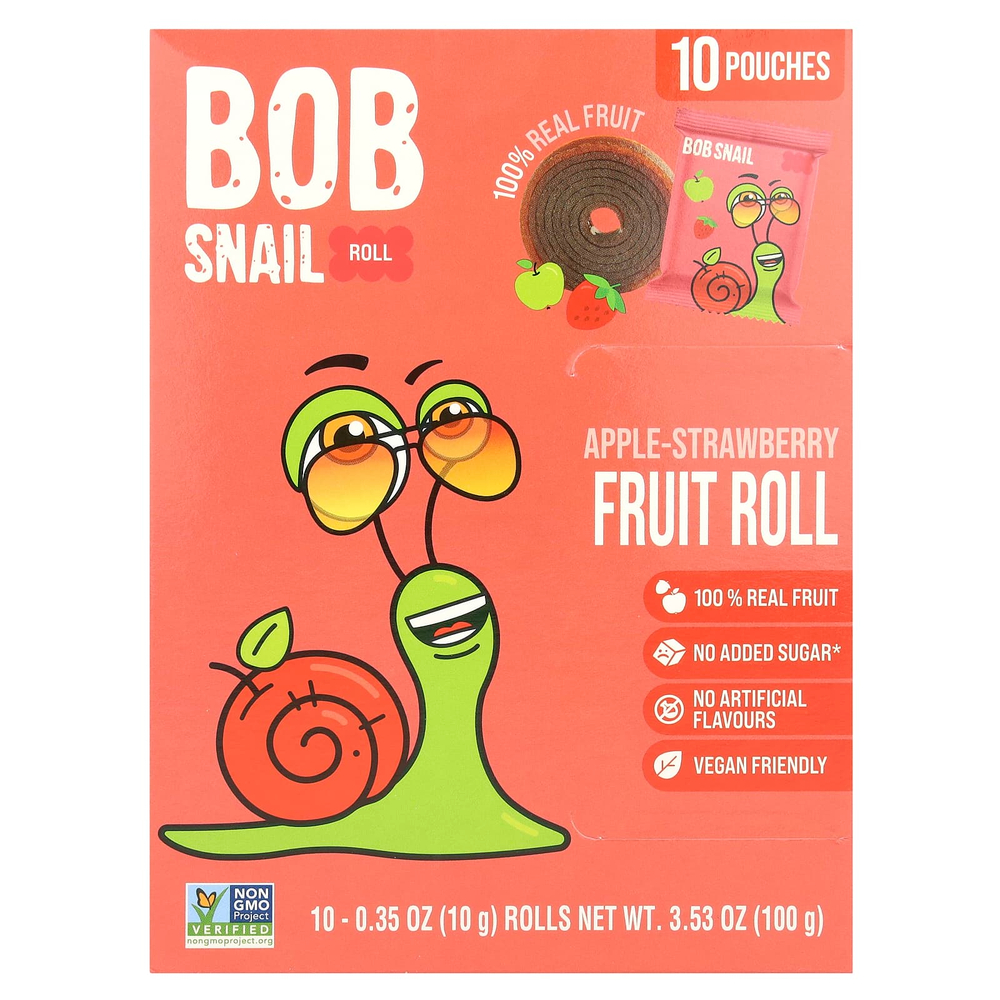 Bob Snail, Фруктовые рулеты, яблоко-клубника, 10 пакетиков по 10 г (0,35 унции)