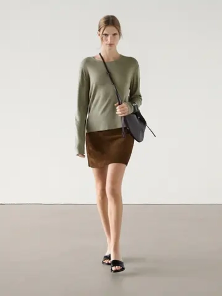 Massimo Dutti Свитер с круглым вырезом, зеленоватый