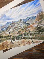Картина авторская акварельная в паспарту 40х50 см на стену для интерьера "Аул Гуниб. Дагестан"