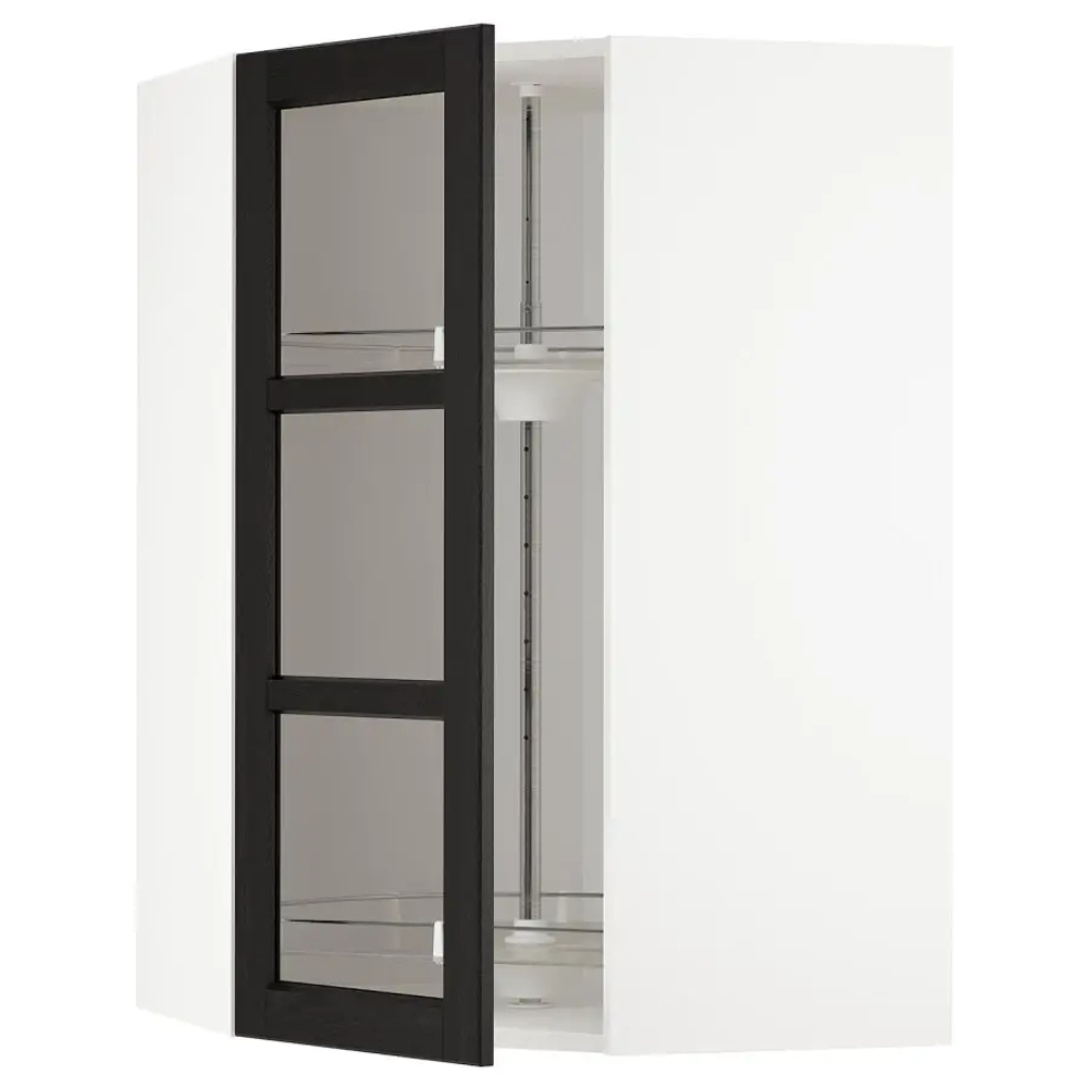 Навесной шкаф - IKEA METOD, 67.5х67.5х100 см, белый/черный/стекло, МЕТОД ИКЕА