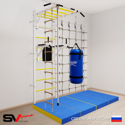 Шведская стенка Sv Sport 54550 (Турник рукоход/Брусья/Канат/Лестница/Цепь/Мешок 15кг/Мат 2м/Канатный лаз)