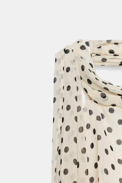 ZARA АСИММЕТРИЧНЫЙ ТОП В ГОРОШЕК, ЭКРЮ/ЧЕНЫЙ