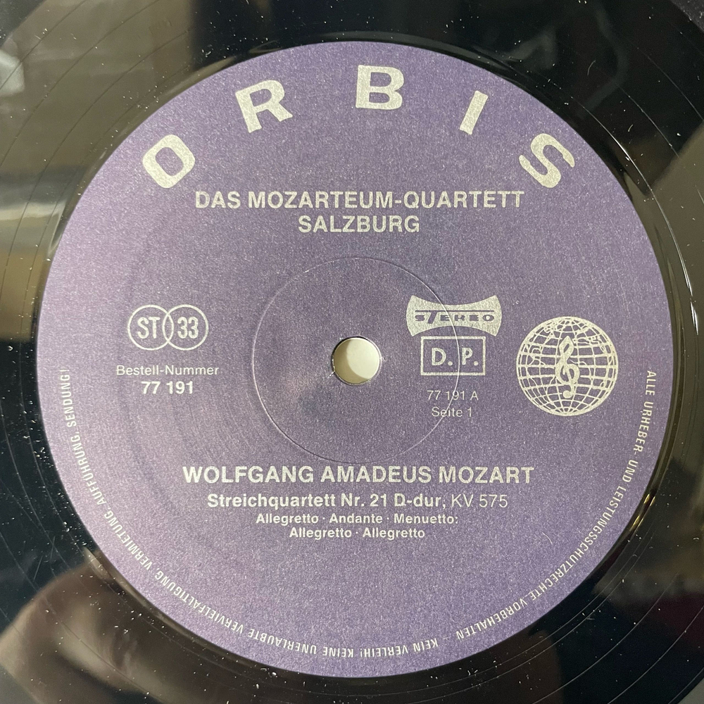 Винтажная виниловая пластинка LP Mozarteum Quartet Salzburg, W. A. Mozart Моцарт, J. M. Kraus Краус, M. Haydn Гайдн, Das Mozarteum Quartett Salzburg ( Германия 1976)