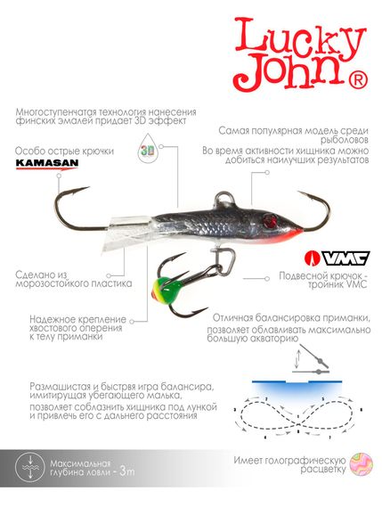 Балансир Lucky John CLASSIC 3 с тр. 30мм/13H блистер