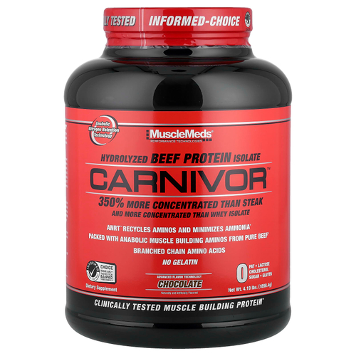 MuscleMeds, Carnivor™, гидролизованный изолят говяжьего протеина, со вкусом шоколада, 1898,4 г (4,19 фунта)