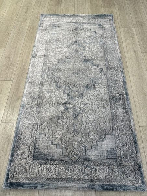 Коврик Sophistic прикроватный, абстракция 100х200 серо-голубой ковер комнатный, в спальню, гостиную, прихожую, балкон, коридор.