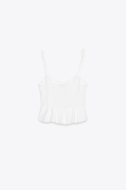 ZARA РОМАНТИЧНЫЙ ТОП ИЗО ЛЬНА С ЗАЩИПАМИ, БЕЛЫЙ