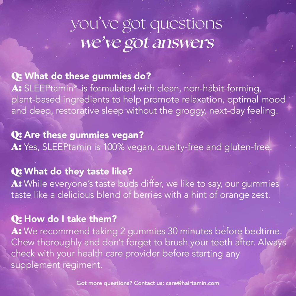 HAIRtamin, SLEEPtamin®, жевательные мармеладки, сладкие сны с ягодами, 60 веганских жевательных таблеток