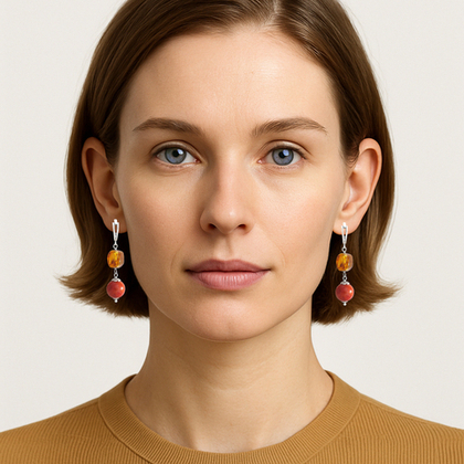 серьги с янтарём и кораллом