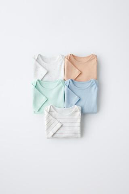 ZARA НАБОР ИЗ ПЯТИ БОДИ С КАПЛЯМИ И ПОЛОСКАМИ, РАЗНОЦВЕТНЫЙ