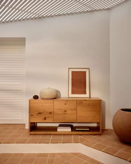 Alguema Сервант с 3 дверцами из дубового шпона с натуральной отделкой 151 x 74 см