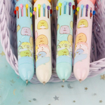 Ручка шариковая автоматическая 10 в 1 с фигуркой милых животных, MC-Basir, Авторучка канцелярская детская 10 цветов с резиновой игрушкой